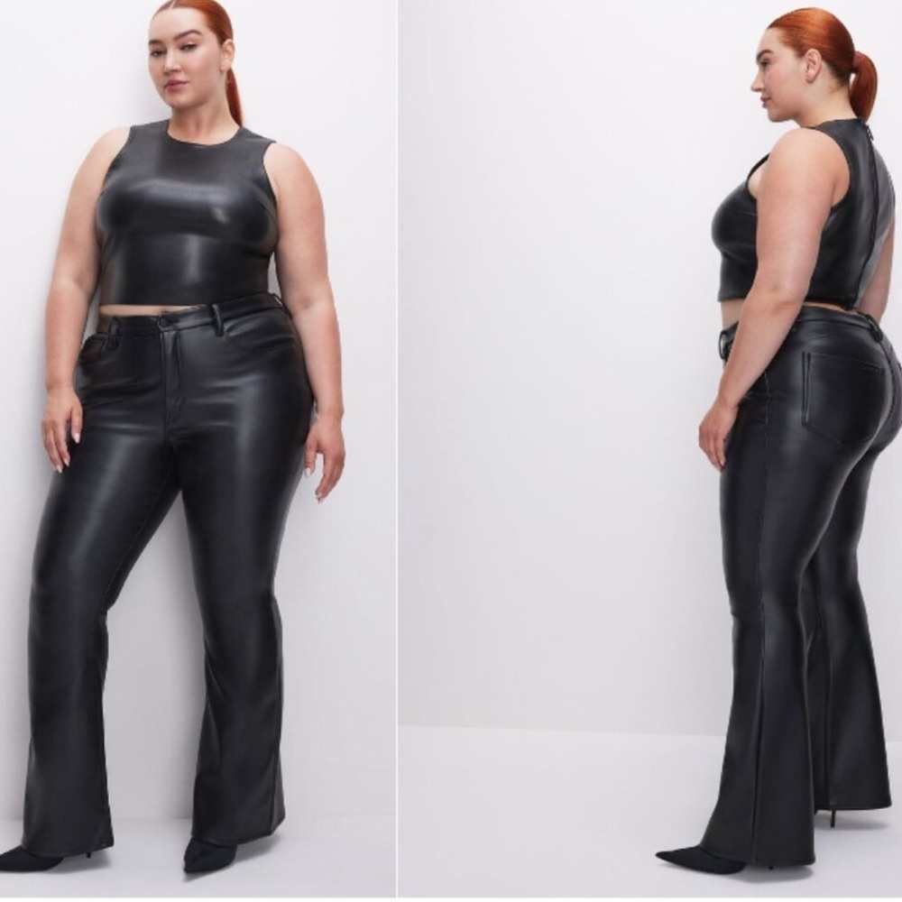 Good American Good Legs Flare Faux Leather Pant Black Size 16 High Rise